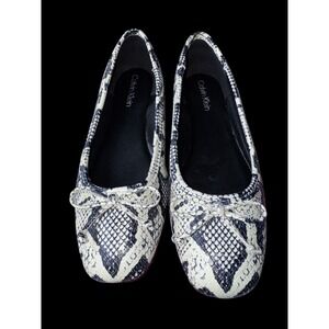 Calvin Klein Women Snakeskin Print Ballet Flats Bow‎ Accent Size 7M